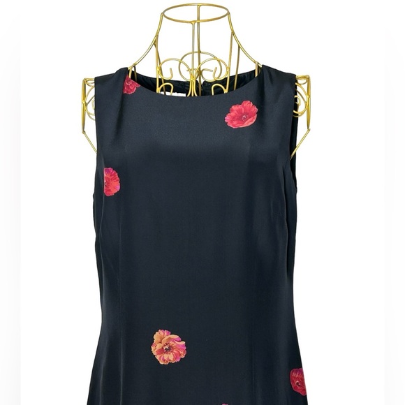 Talbots Silk Black Sheath Midi Dress w/ Rose Floral Print & Back Zipper, Size 6 - Picture 6 of 16